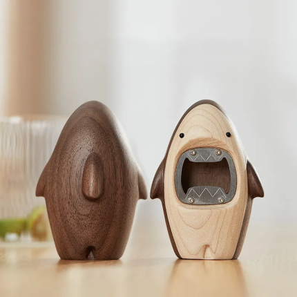 Wooden Shark Design Bottle Opener - Creative Cartoon Desktop Gadget & Home Essential